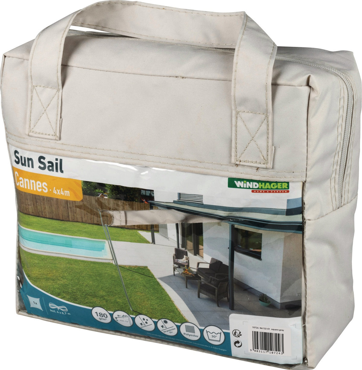 Sonnensegel CANNES QU 4x4 m anthrazit von WINDHAGER – UV-Schutz 50+, wind- und wasserabweisend