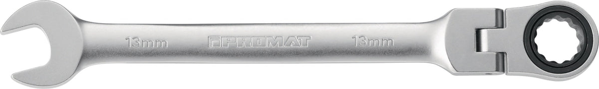 PROMAT Maulringratschenschlüssel SW 13 mm, 180 mm, flexibler Ringkopf, 72 Zähne