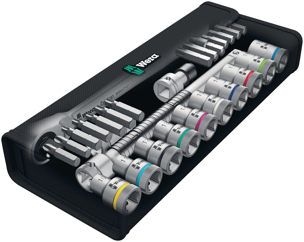 WERA Steckschlüsselsatz Zyklop Metal 28-tlg. 1/2 Zoll SW 10-19 mm mit 76 Zähnen