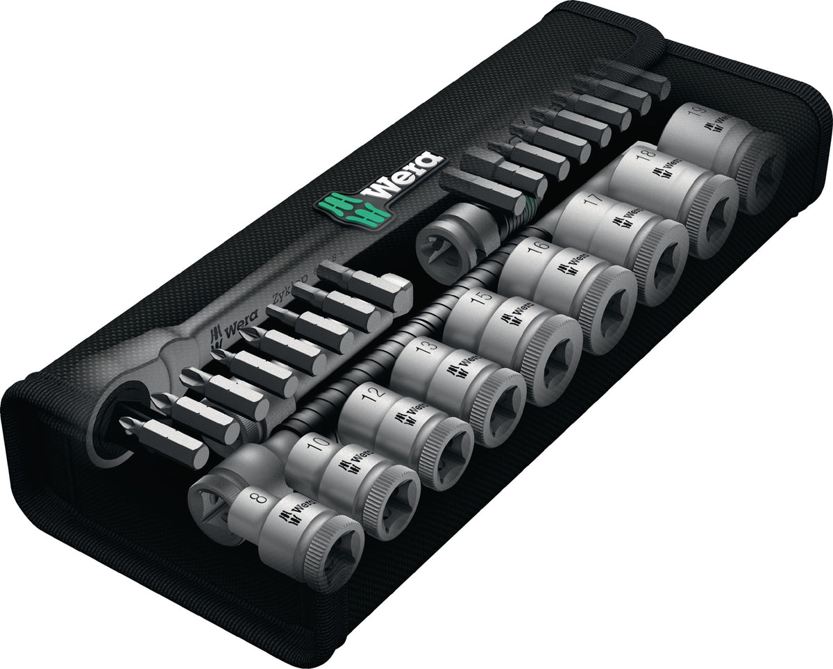 WERA Steckschlüsselsatz Zyklop Metal 29-tlg. 3/8 Zoll SW 8-19 mm mit 76-Zahn-Knarre