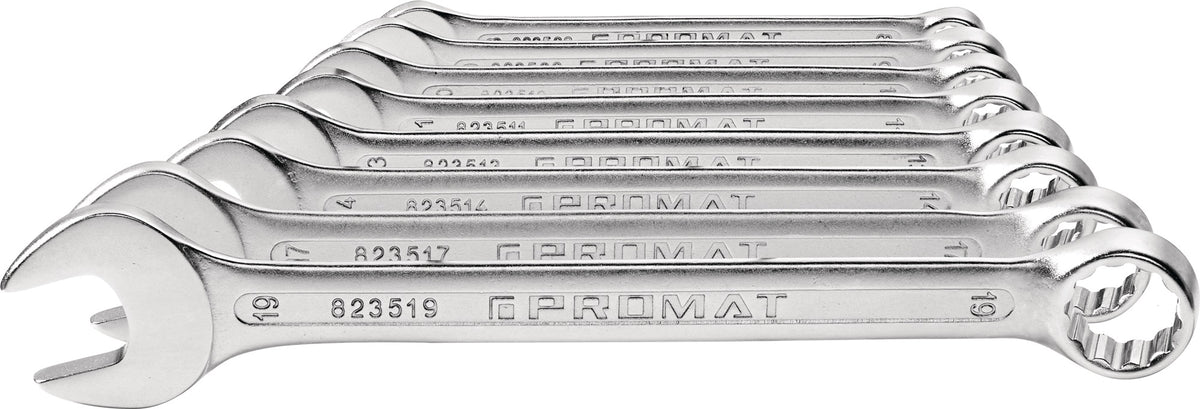 PROMAT Ringmaulschlüsselsatz 8-teilig SW 8-19 mm Form A CV-Stahl verchromt