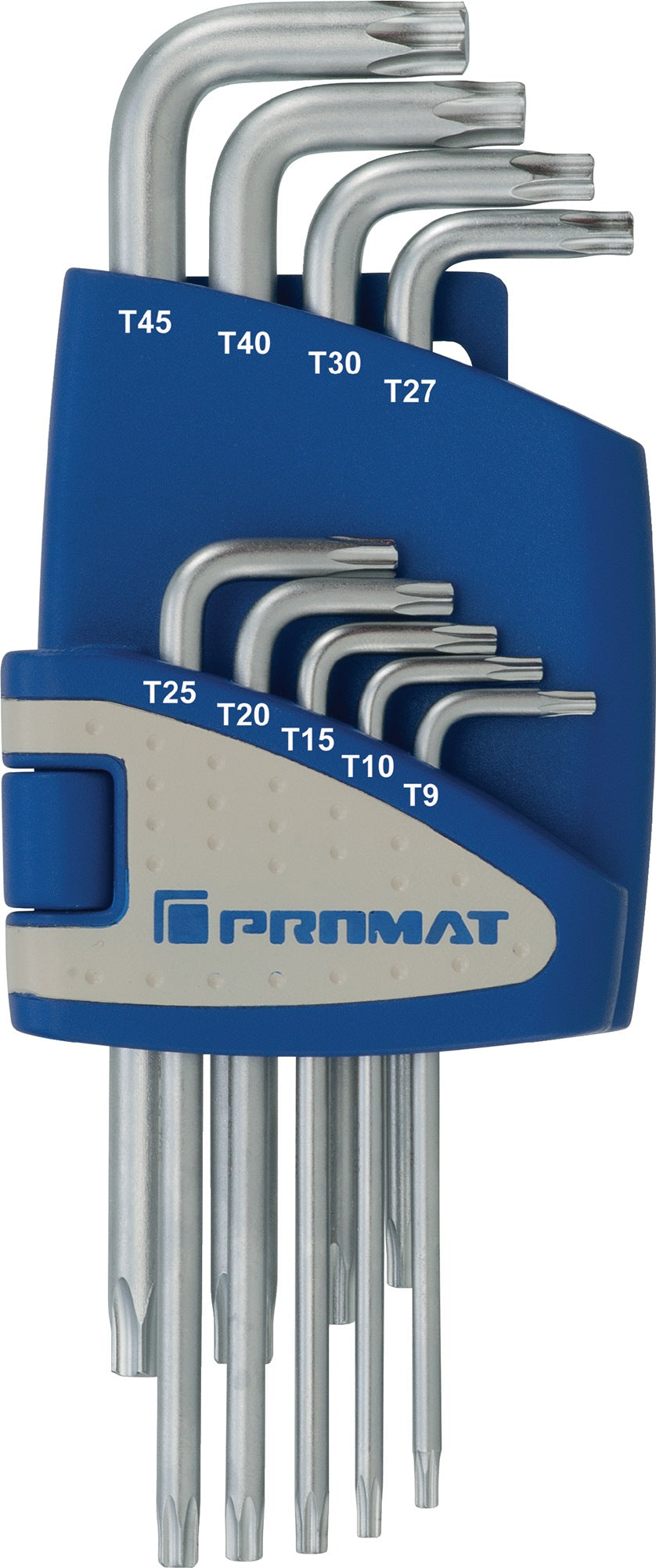 PROMAT Winkelschraubendrehersatz 9-teilig T9-T45 aus S2-Stahl mit Kunststoffhalter