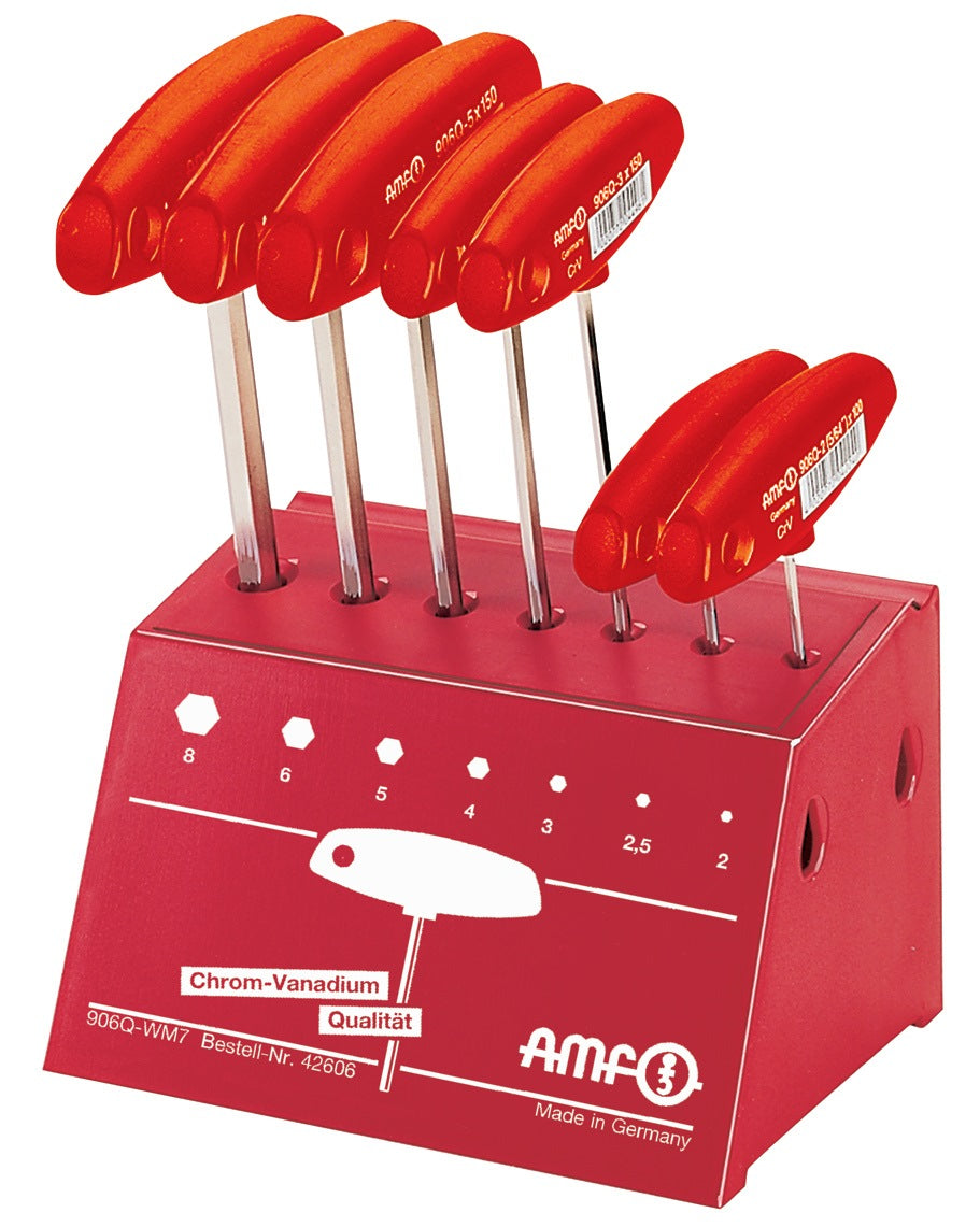 AMF Stiftschlüsselsatz 906Q WM7 7-teilig SW 2-8 mit Quergriff im Werkbankständer