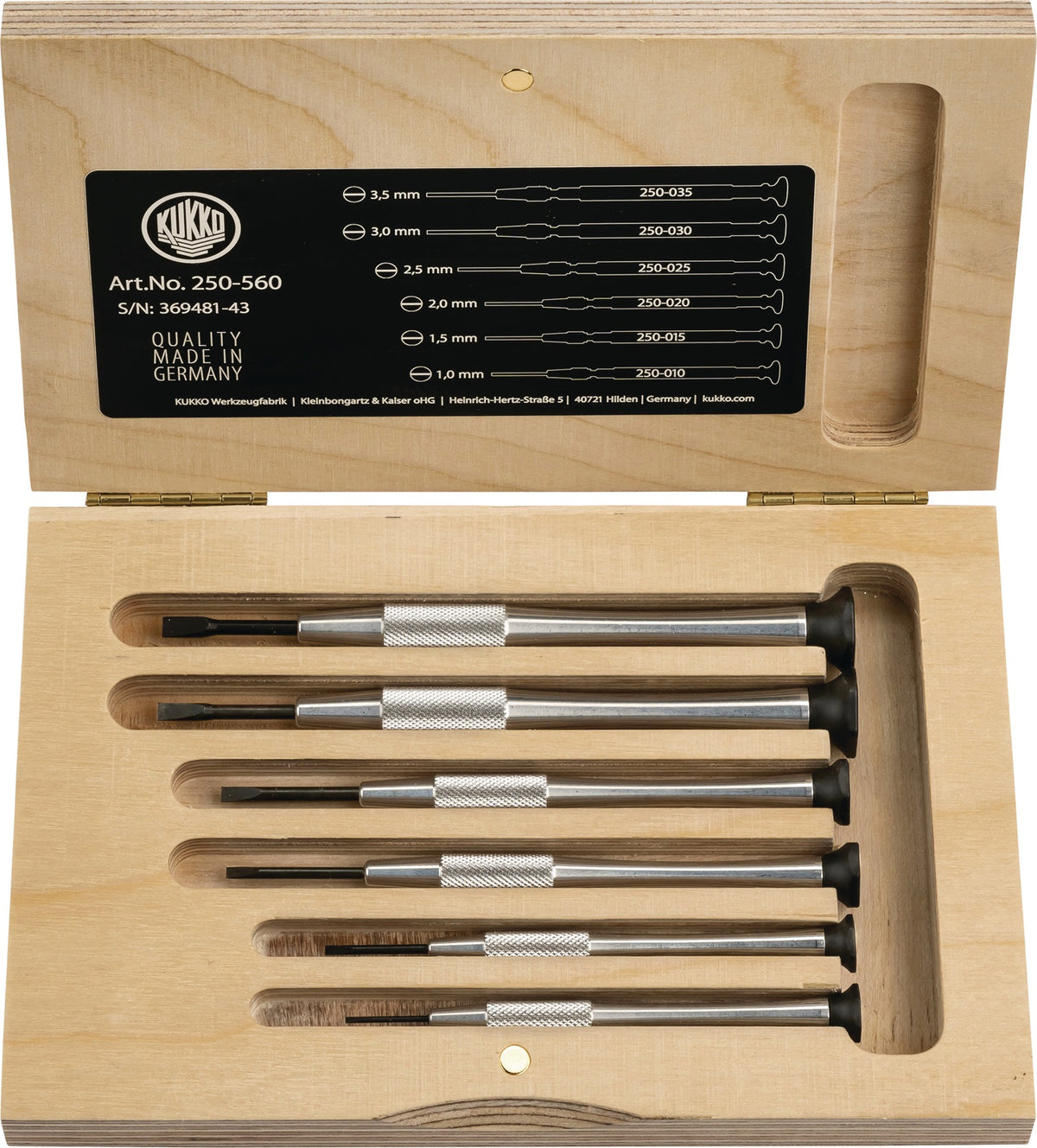 KUKKO Feinmechanikerschraubendrehersatz 250 6-tlg. Schlitz TURNUS mit Holzkasten