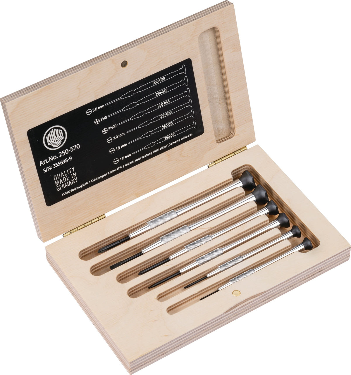 KUKKO Feinmechanikerschraubendrehersatz 250 6-tlg. Schlitz TURNUS mit Holzkasten
