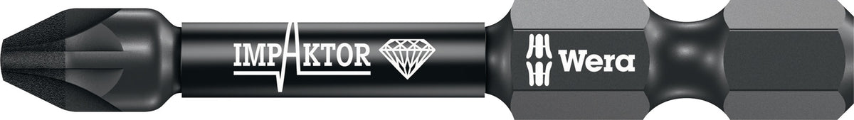 WERA Bit 851/1 IMP DC PH2, 25 mm, 1/4 Zoll C6,3 Impaktor, diamantbeschichtet, 10er Box