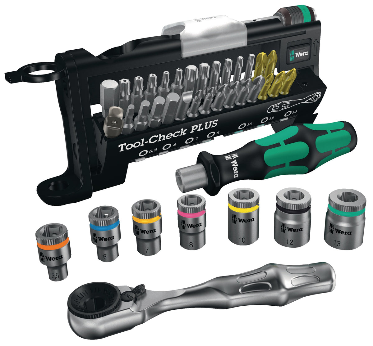 WERA Tool-Check 1 Bit- und Steckschlüsselset 38-teilig – Schlitz, PH, PZD, TORX, Knarre, 7 Nüsse