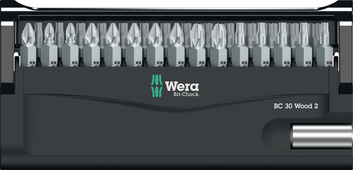WERA Bit-Check 30 Wood 2 Bitsortiment 30-teilig PH/PZD/TX mit Bithalter