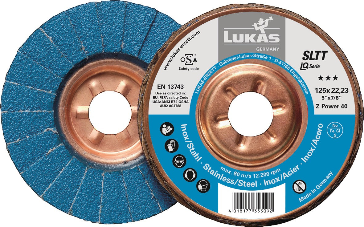 LUKAS Fächerscheibe SLTT Z Power 125 mm K40 Zirkonkorund für INOX