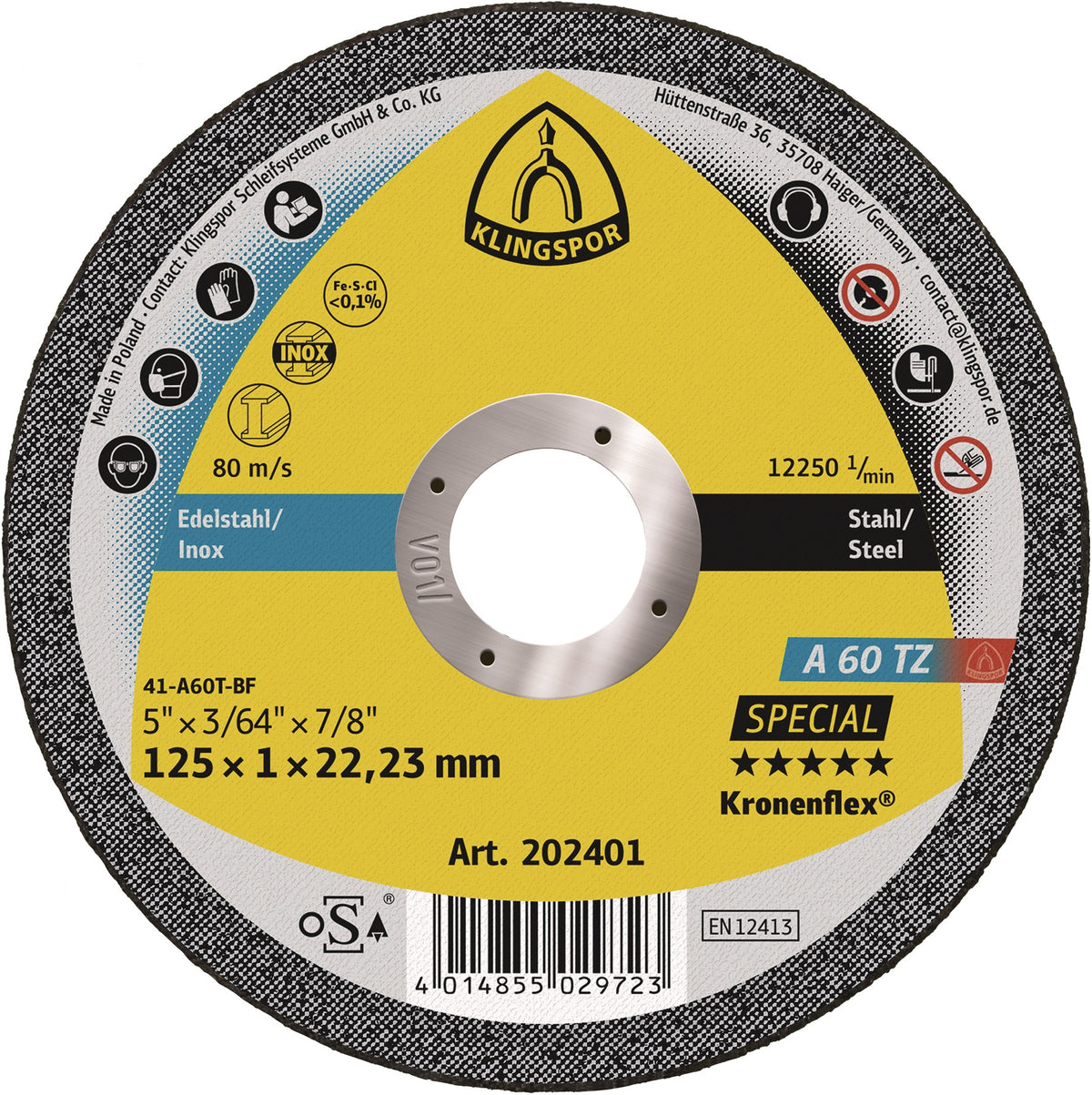 KLINGSPOR Trennscheibe A 60 TZ Special 115 x 1 mm INOX für Edelstahl und NE-Metalle