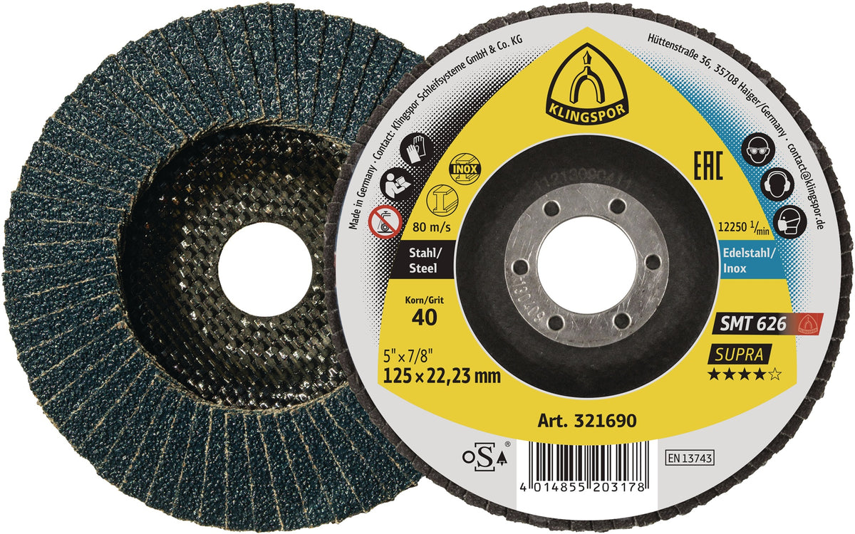 Klingspor Fächerscheibe SMT 626 Supra Ø115 mm K120 Zirkonkorund INOX 10 Stück