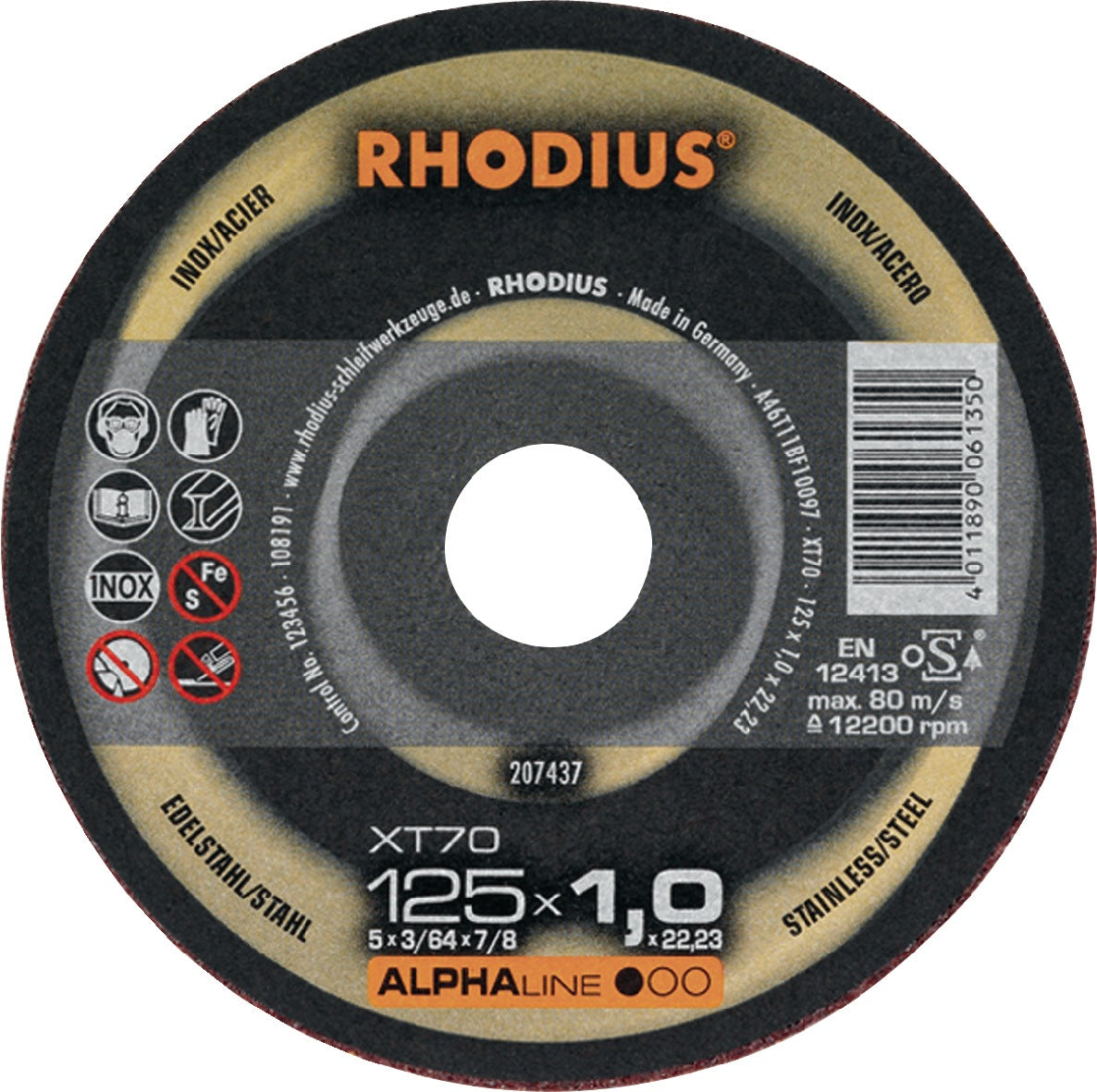 RHODIUS Trennscheibe XT70 INOX D125 x 1 mm, Bohrung 22,23 mm – 100 Stück
