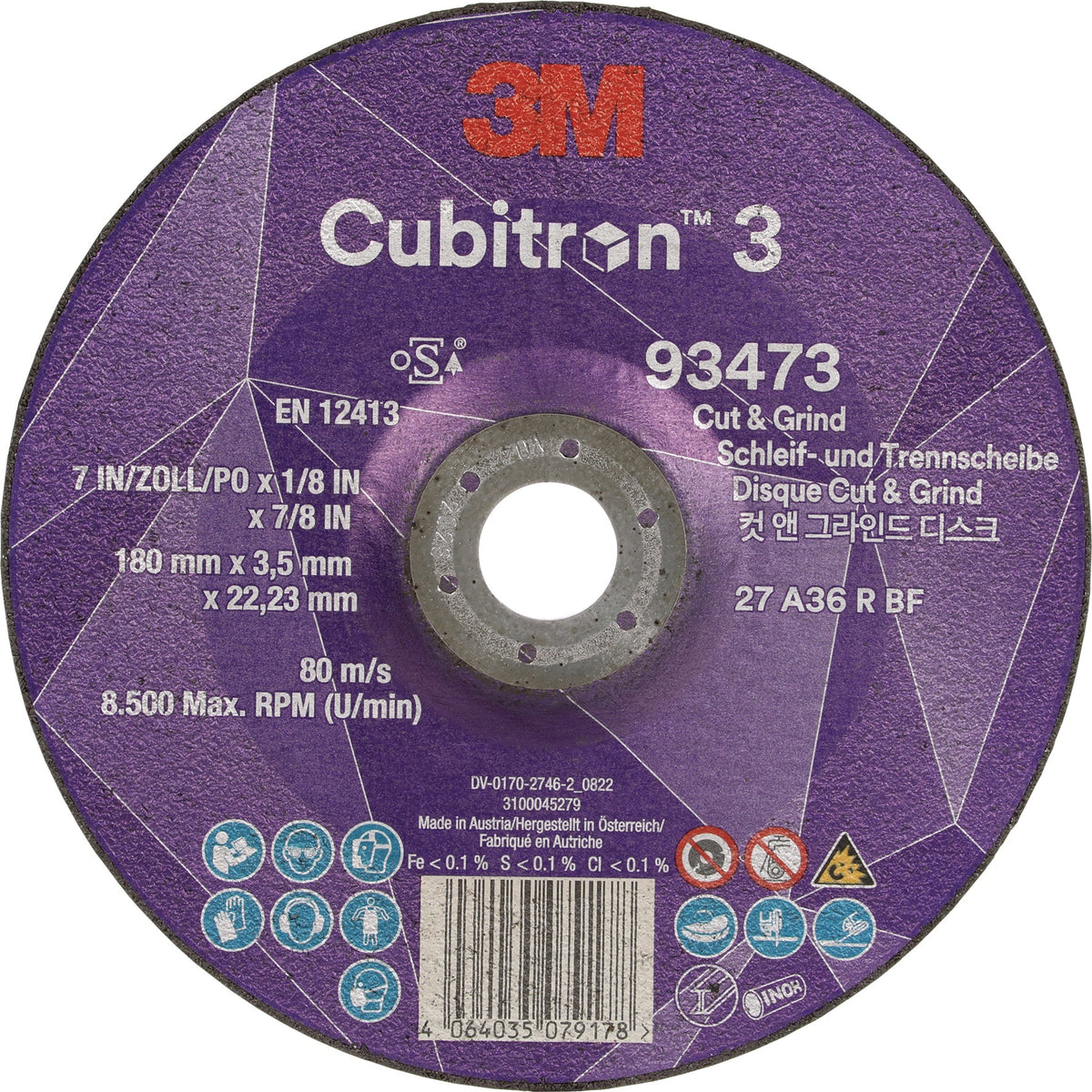 3M Cubitron™ 3 Cut and Grind Schruppscheibe 125 mm Körnung 36+ – 10 Stück