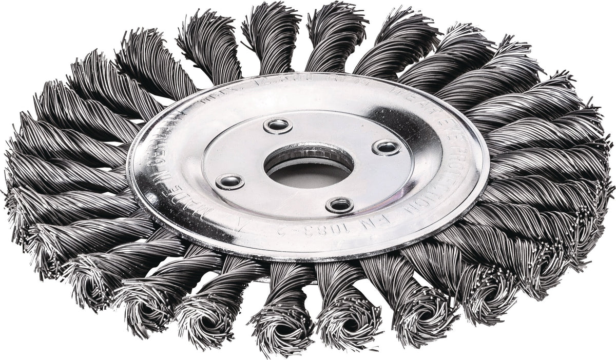 LESSMANN Zopf-Rundbürste Ø125 mm Stahl glatt M14 – 20 Zöpfe für Guss und Holz