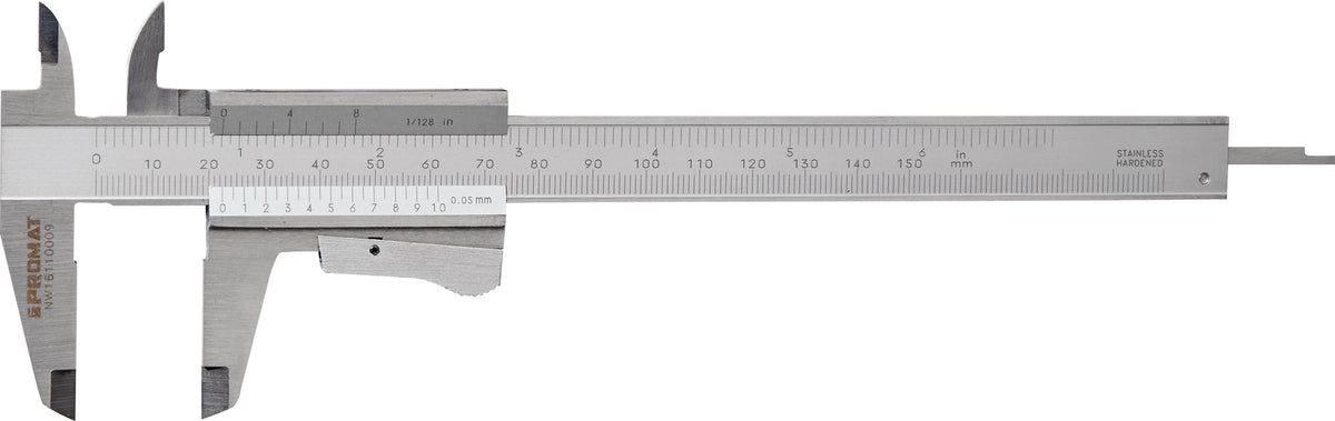 PROMAT Taschenmessschieber DIN 862 70 mm mit Feststellschraube – Analog, mattverchromte Skala