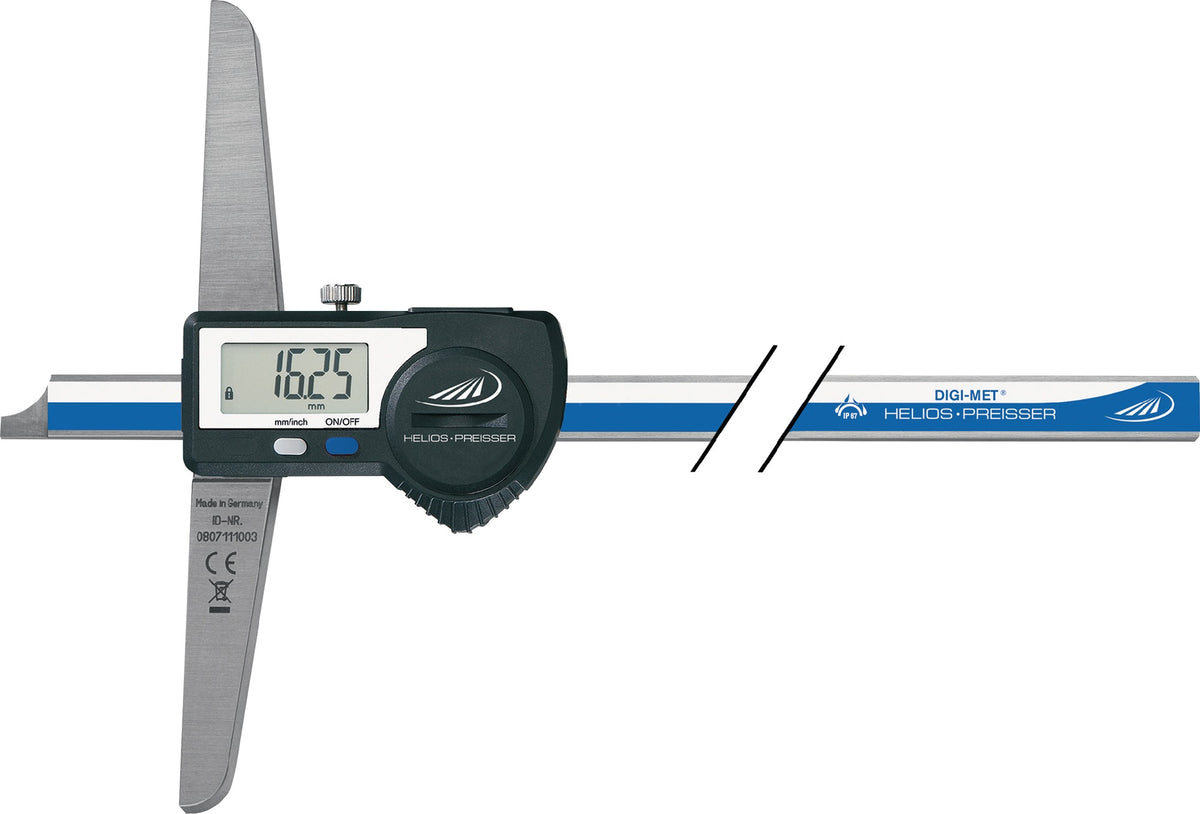 HELIOS PREISSER Tiefenmessschieber DIN 862 DIGI-MET IP67 200 mm – Digital, staub- & wassergeschützt