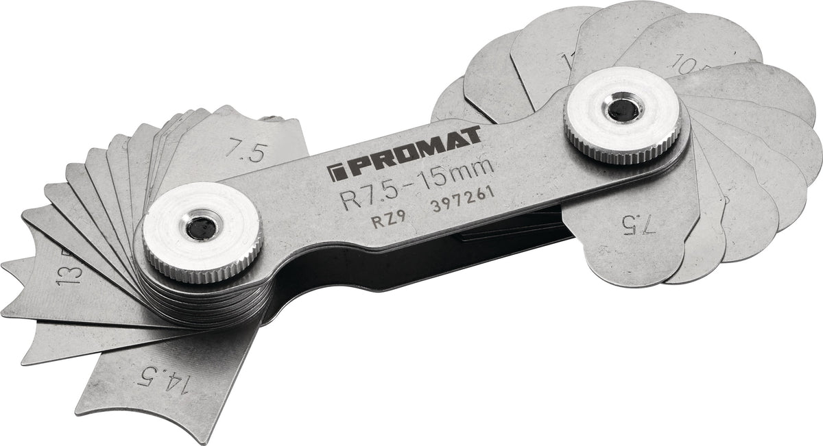 PROMAT Radienschablone 15,5-25 mm, 15 Blatt, Stahl, Konkav- & Konvexlehren