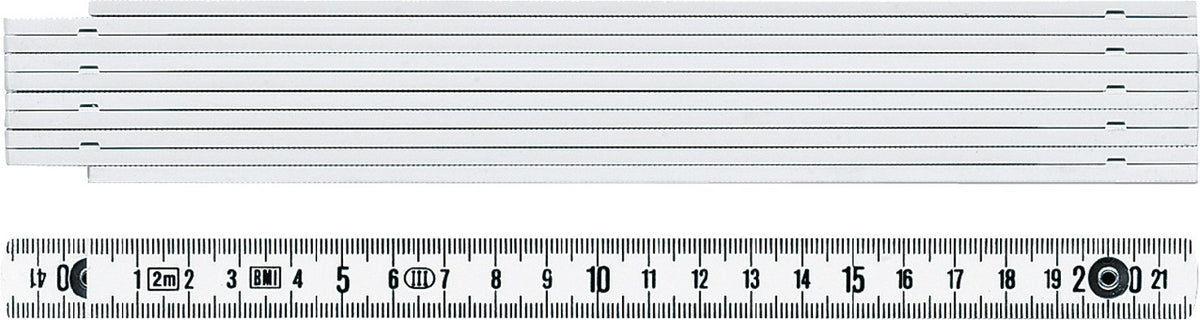 BMI Gliedermaßstab 1041 L.1m mm/cm EG III Kunststoff weiß – 10 Glieder, durchgenietete Gelenkfedern