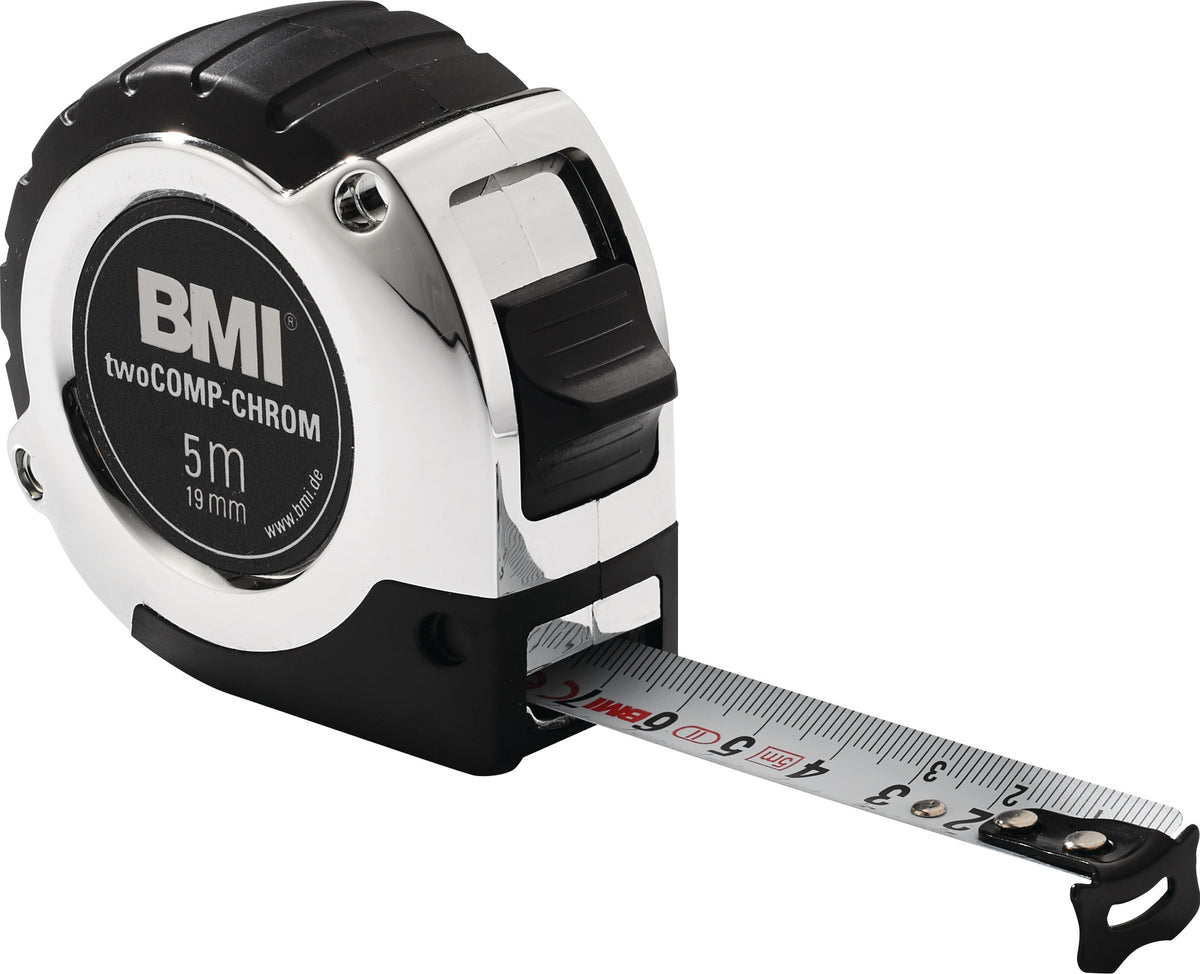 BMI Taschenrollbandmaß chrom 2 m, 16 mm Band, mm/mm Teilung, EG II Genauigkeit, Automatic