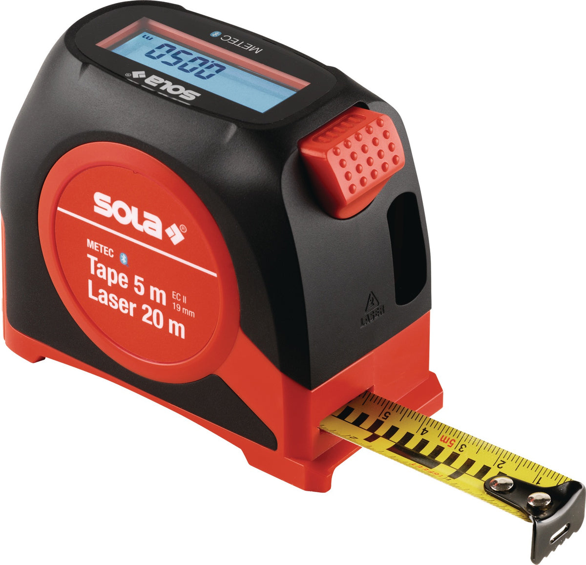 SOLA Rollbandmaß METEC 0,05-20 m ± 2 mm IP54 – Digitales Rollbandmaß mit Laser-Entfernungsmesser