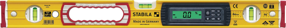 STABILA Elektronikwasserwaage TECH 196 electronic 40 cm Aluminium gelb – Digitalwasserwaage mit IP 65