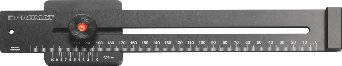 PROMAT Streichmaß 200 mm mit flachem Schieber – oberflächengehärtetes Aluminium, schwarz eloxiert