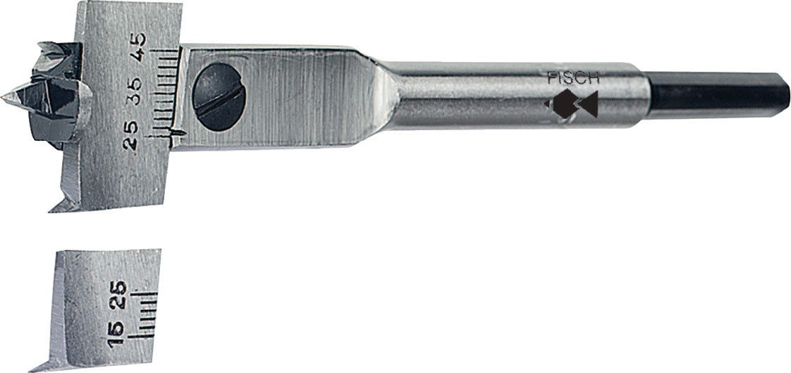 FISCH-TOOLS Zentrumbohrer Type 0500 verstellbar 15-45 mm, 6-kant Schaft, 130 mm