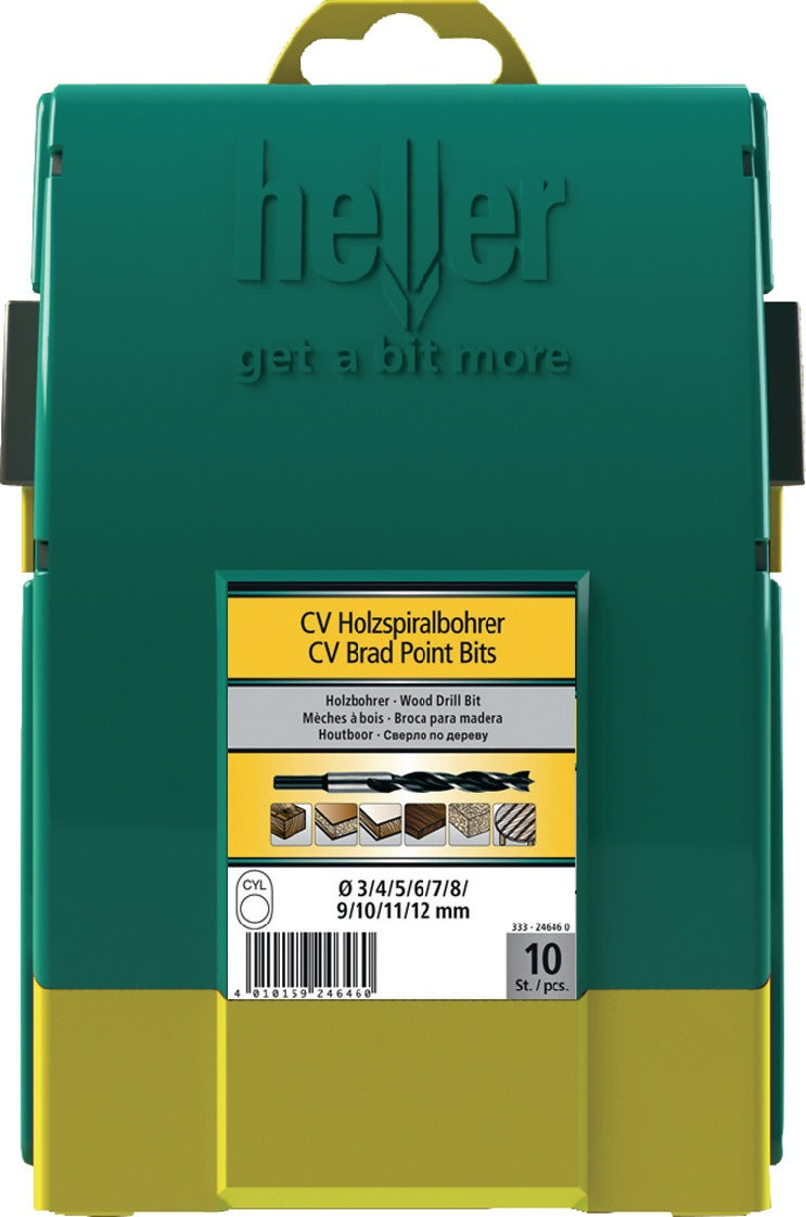 HELLER Holzspiralbohrersatz 8-teilig CV-Stahl Ø 3–10 mm für Akku-Bohrmaschinen