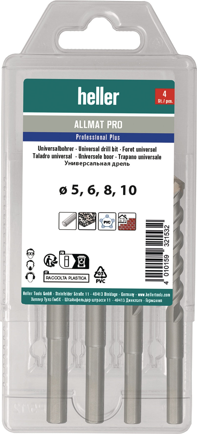 Heller ALLMAT PRO Universalbohrersatz 4-tlg. 5/6/8/10 mm Dreikantschaft