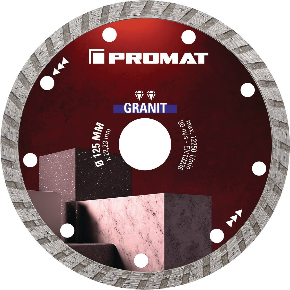 PROMAT Diamanttrennscheibe GRANIT 115 mm für Winkelschleifer – Turbo-Segment 7 mm