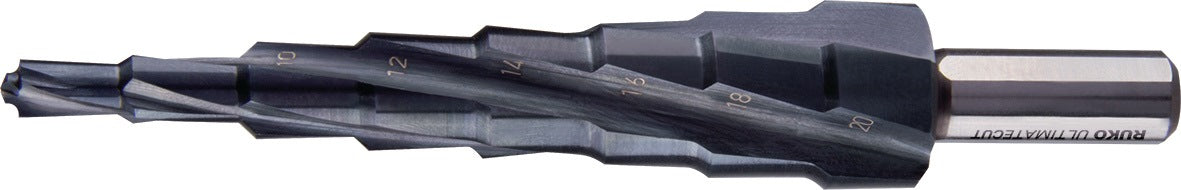 RUKO Stufenbohrer ULTIMATECUT HSS RUnaTEC spiralgenutet 6-12 mm, 7 Stufen, 4 Schneiden
