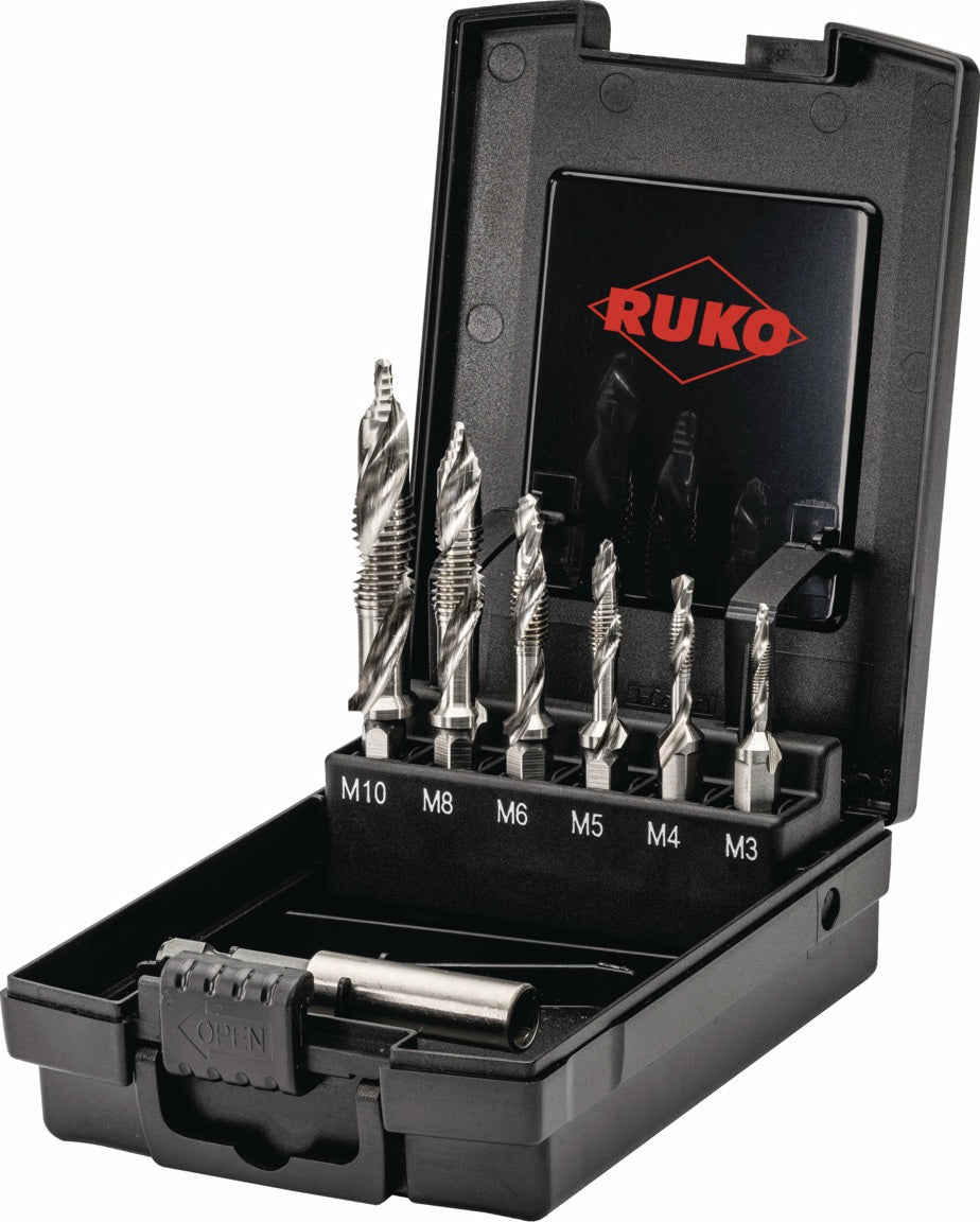RUKO Kombigewindebohrer-Bit-Satz ULTIMATECUT FS M3-M10 7-tlg. HSS mit FLOWSTEP®-Spitze
