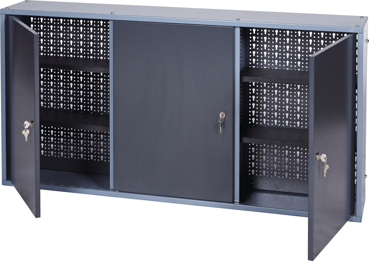 Friedrich Küpper Werkzeugschrank 1200x600x200 mm, 3 Türen, 3 Lochrückwände, silber/anthrazit