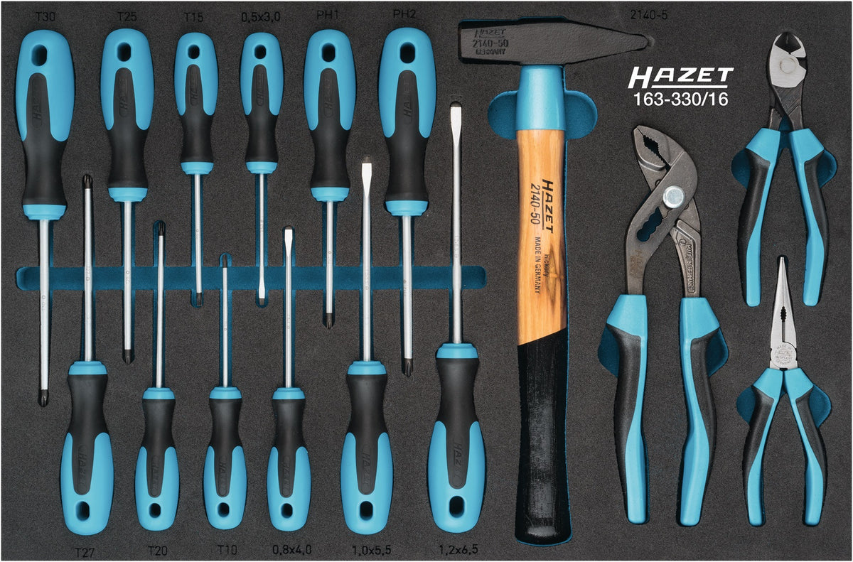 HAZET Werkzeugmodul 163-330/16, 16-teilig – Bestückte Einlage, 519 x 342 mm