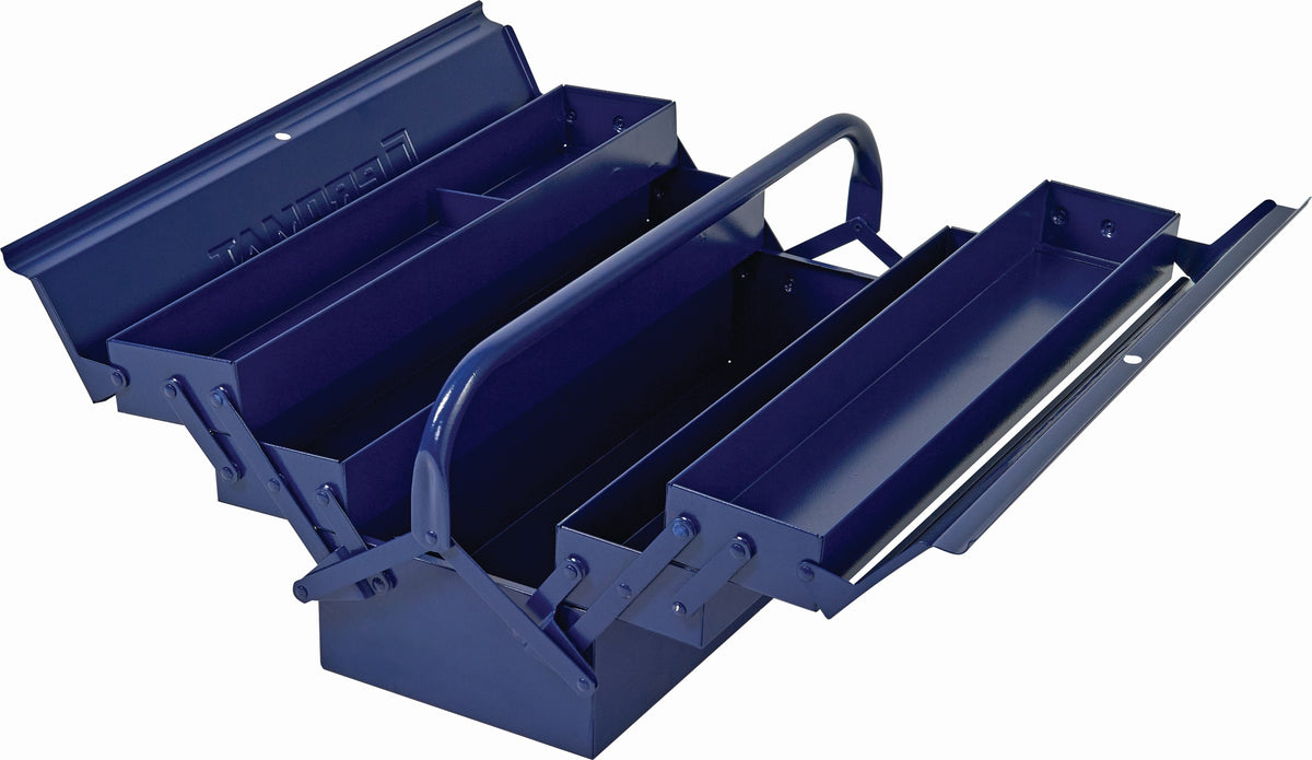 PROMAT Werkzeugkasten 3-teilig aus Stahlblech, 430 x 200 x 150 mm, blau lackiert, abschließbar