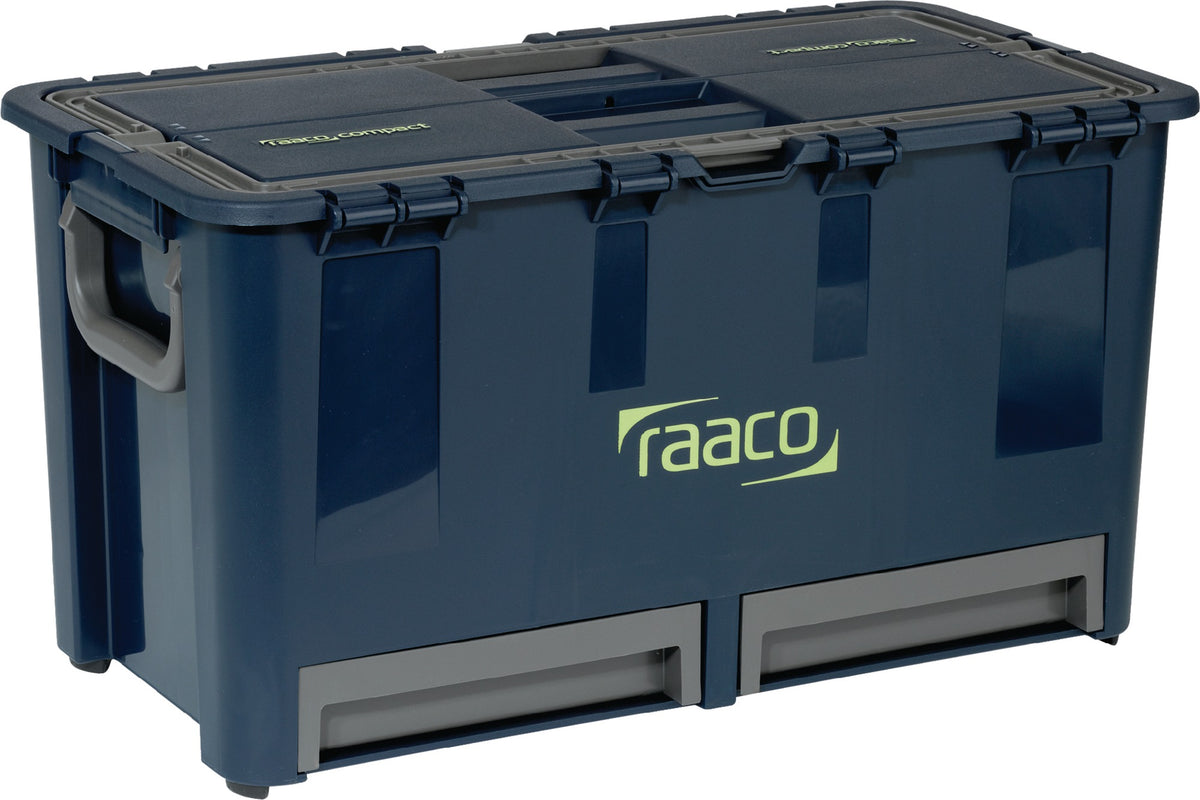 RAACO Werkzeugkoffer Compact 27 – 6 Einsteckfächer, 2 Schubladen, 30 kg Tragkraft, Polypropylen