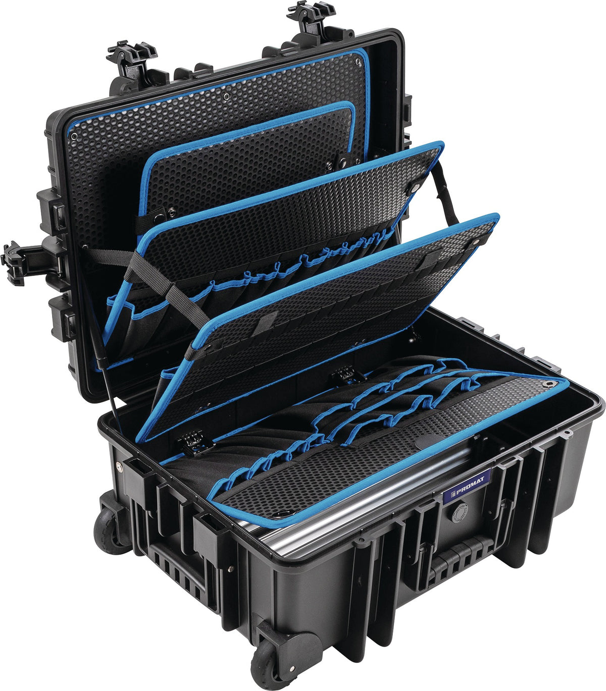 PROMAT Schalenkoffer rollbar 43,5 l – robuster PP-Werkzeugkoffer mit Teleskopgriff