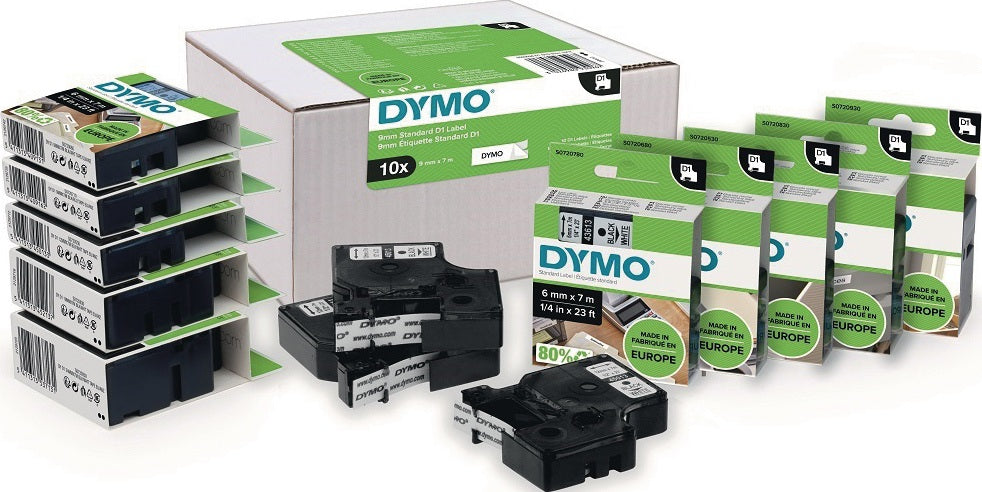 DYMO Schriftband D1 9mm schwarz auf weiß 7m