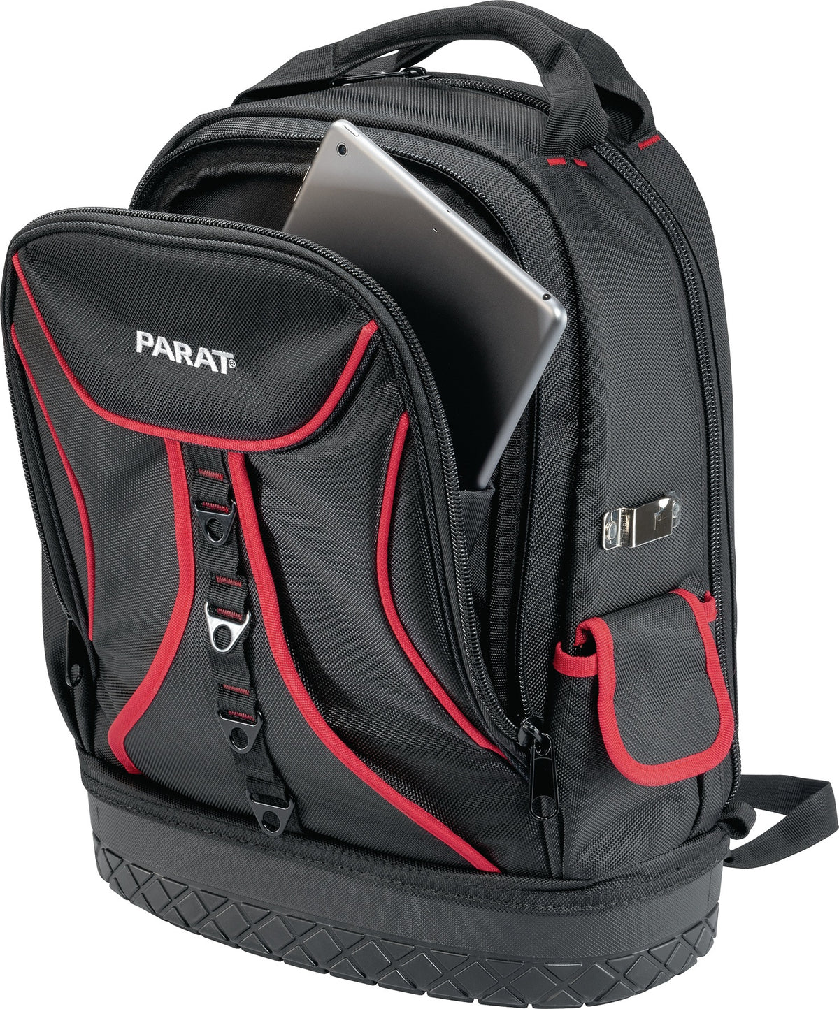 PARAT Werkzeugrucksack B360xT170xH440mm Nylon schwarz/rot – 15 Fächer & Laptopfach