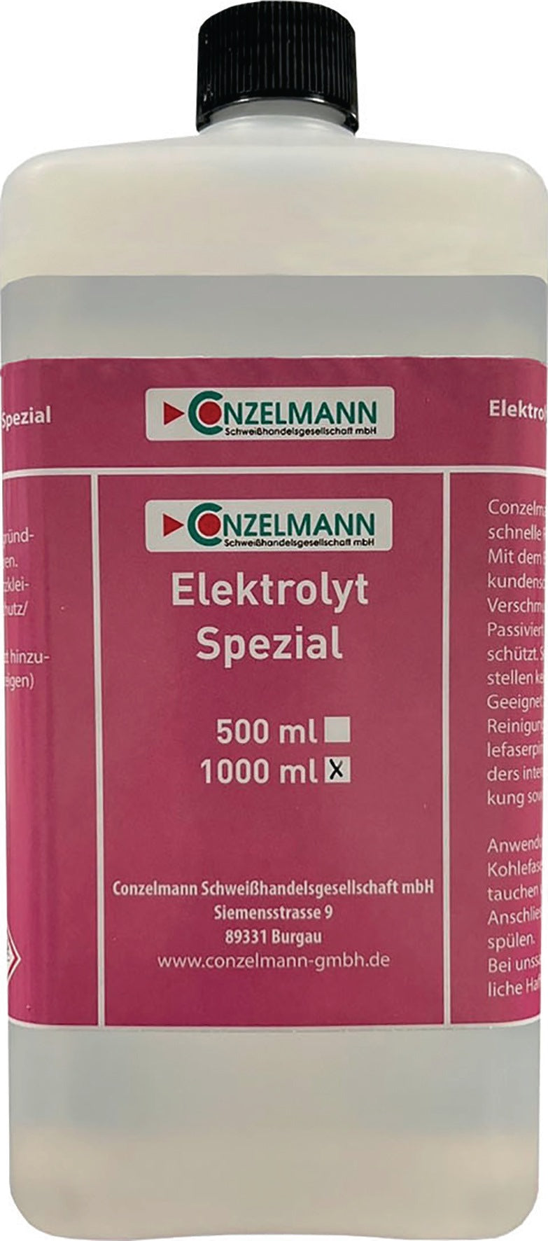 CONZELMANN Elektrolyt Spezial 1l Flasche – Reinigen, Polieren & Passivieren
