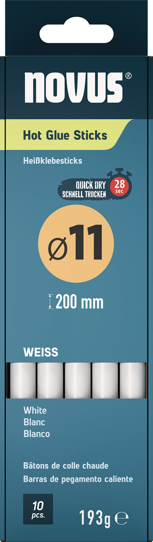 NOVUS Klebesticks 200 mm weiß – 11 mm Klebepatronen, 10 Stück/Pack