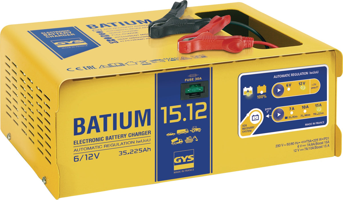 GYS BATIUM 15-12 Batterieladegerät 6/12 V, 11 A, Mikroprozessor, Erhaltungsladung