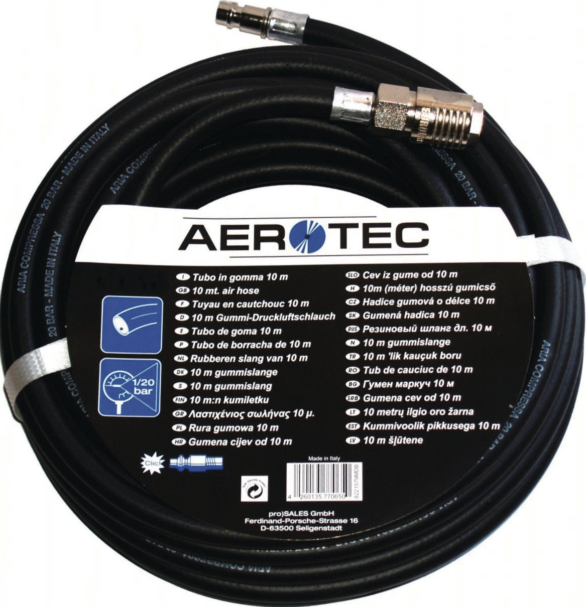 AEROTEC Druckluftschlauch ID 9 mm, 10 m, Kupplung DN 7,2 – flexibel, ölresistent, antistatisch