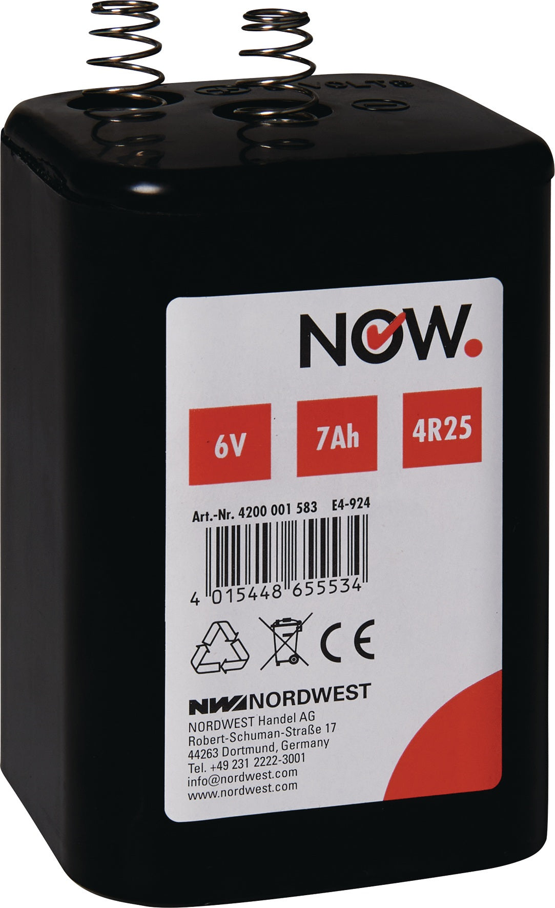 NOW Blockbatterie 6 V 7 Ah – Zink-Kohle für Baustellenleuchten & Handscheinwerfer