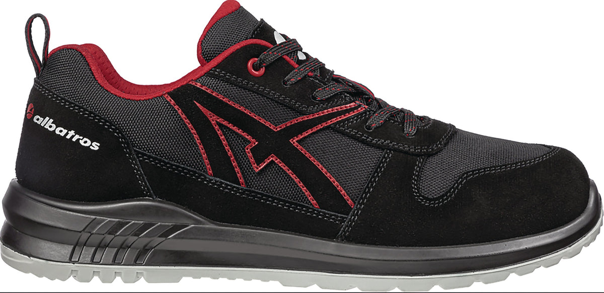ALBATROS Berufsschuh CLIFTON ST LOW O2 ESD SRC – hydrophobiertes Veloursleder, schwarz/rot
