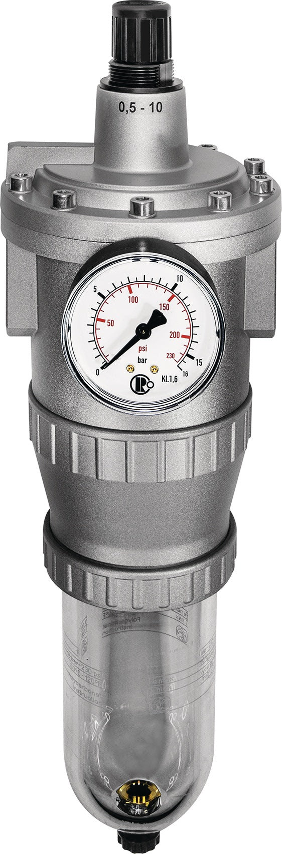 RIEGLER Filterregler BG I G 1/4 Zoll 0,5-10 bar 900 l/min – Druckluftregler mit Zentrifugalabscheider