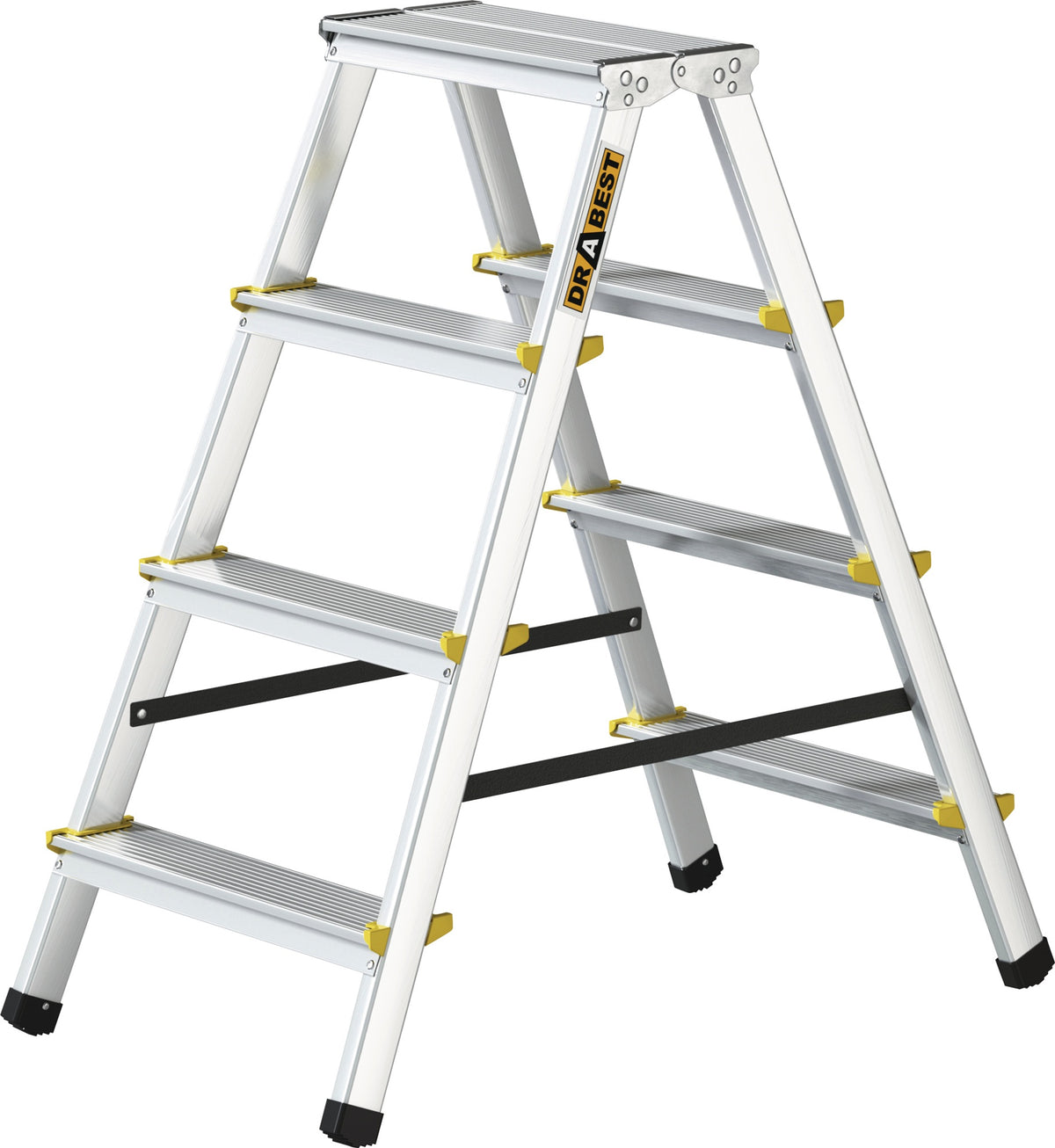 NORDWEST Klapptritt 4 Stufen mit Plattform, Aluminium, Anti-Rutsch-Füße, 600 mm