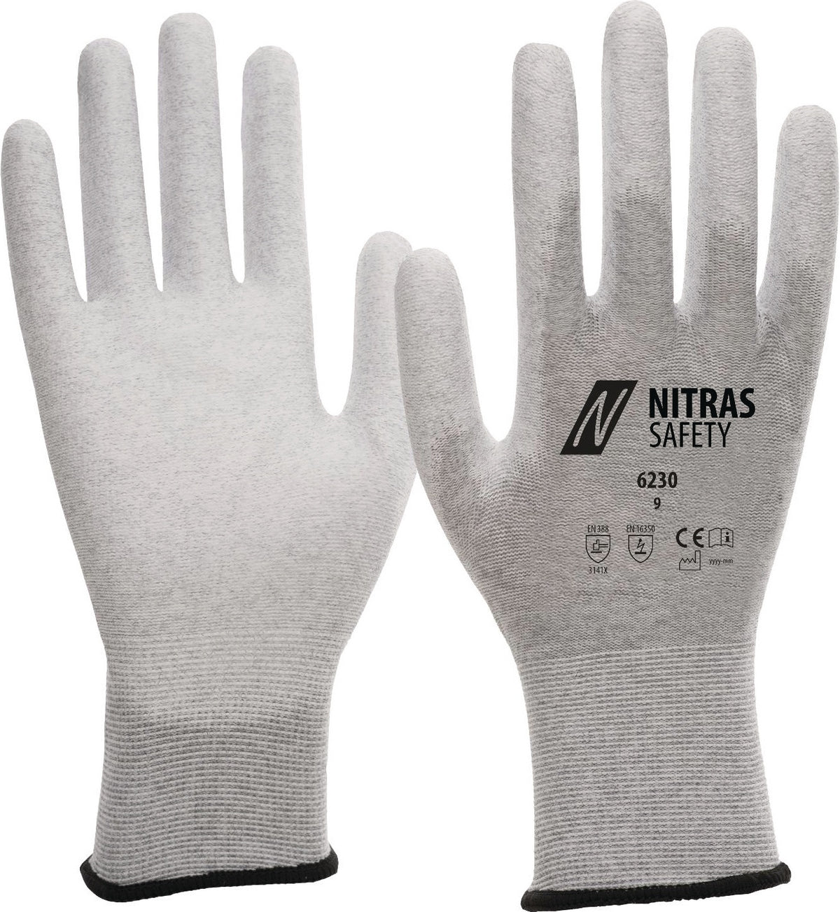 NITRAS SAFETY Antistatikhandschuhe 6230 Gr. 8 – PU-beschichtet, EN 388
