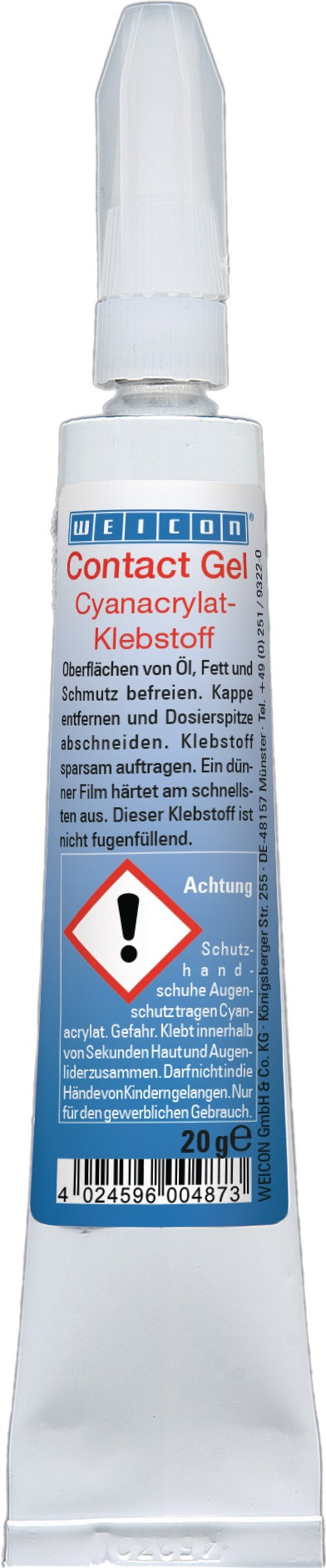 WEICON Contact Gel Cyanacrylklebstoff 20g farblos – Pastöser Sekundenkleber für poröse Oberflächen