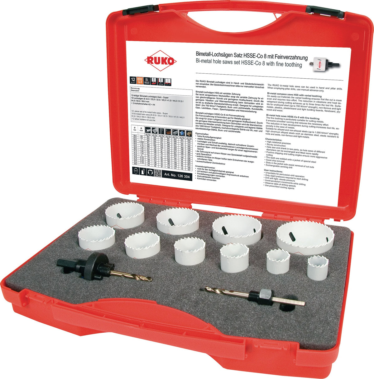 RUKO Lochsägensatz 8-teilig 22-68 mm HSSE-Co8-Bi-Metall für Sanitär